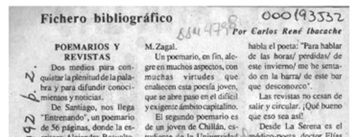 Fichero bibliográfico  [artículo] Carlos René Ibacache.