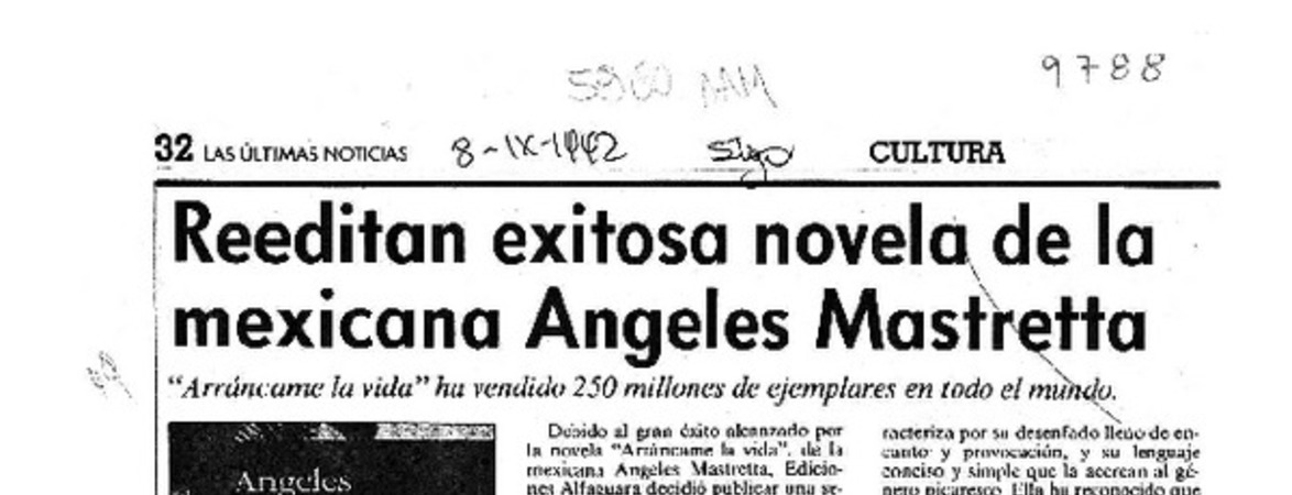 Reeditan exitosa novela de mexicana Angeles Mastretta  [artículo].