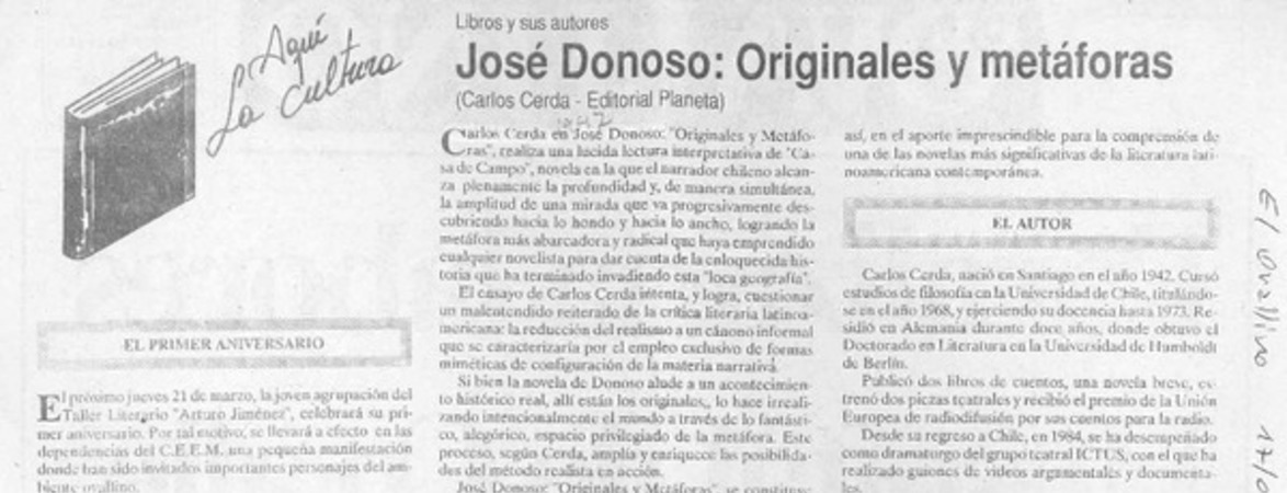 José Donoso, originales y metáforas  [artículo].