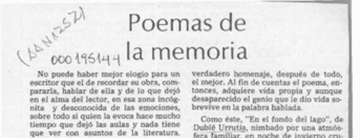 Poemas de la memoria  [artículo] Hugo Rolando Cortés.