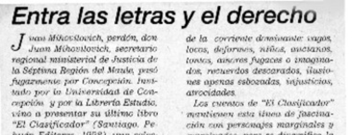 Entre las letras y el derecho  [artículo] Andrés Gallardo.