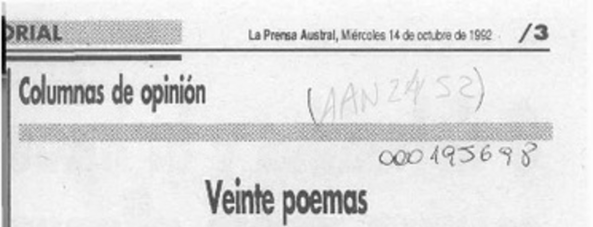 Veinte poemas de amor y una canción desesperada