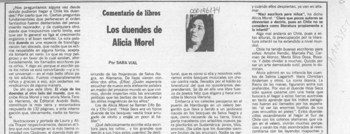 Los duendes de Alicia Morel  [artículo] Sara Vial.