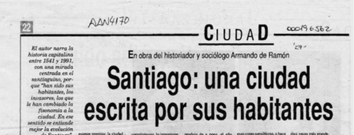 Santiago, una cuidad escrita por sus habitantes  [artículo] Clara Pérez G.