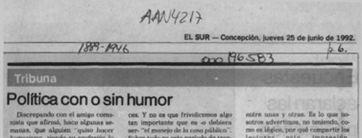 Poltica con o sin humor  [artículo] Sergio Ramón Fuentealba.