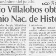 Sergio Villalobos obtuvo Premio Nacional de Historia  [artículo].