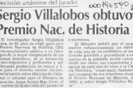 Sergio Villalobos obtuvo Premio Nacional de Historia  [artículo].