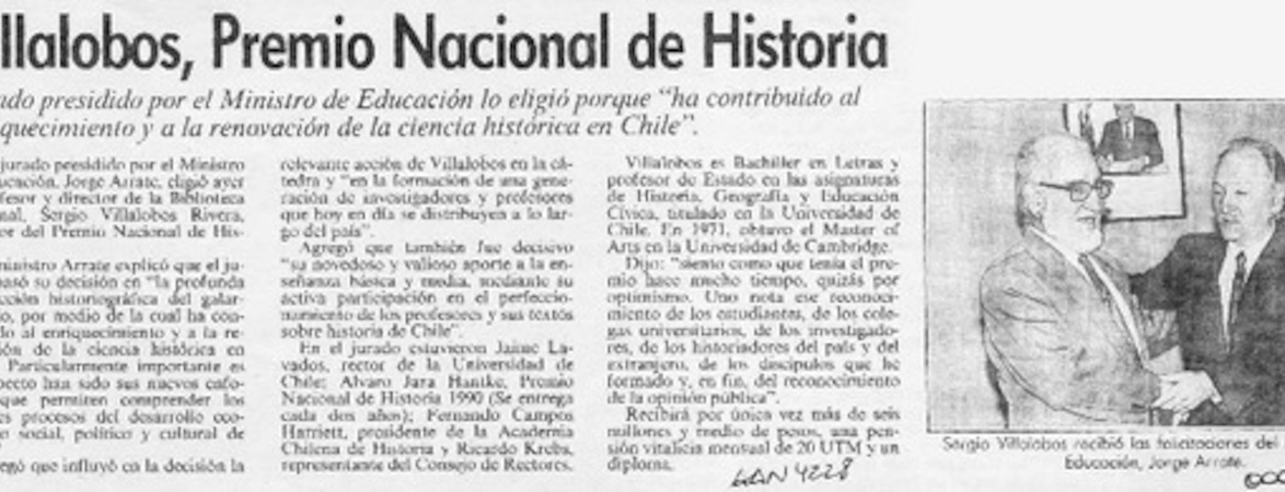 Villalobos, Premio Nacional de Historia  [artículo].