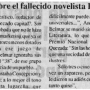 Opiniones sobre el fallecido novelista Daniel Belmar