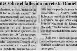 Opiniones sobre el fallecido novelista Daniel Belmar