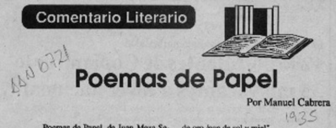 Poemas de papel  [artículo] Manuel Cabrera.