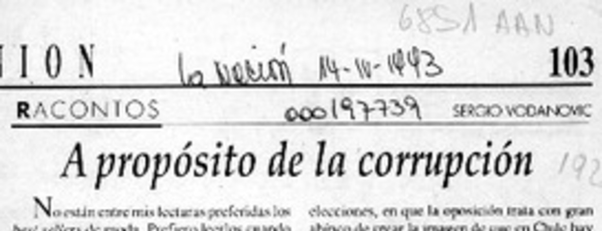 A propósito de la corrupción  [artículo] Sergio Vodanovic.