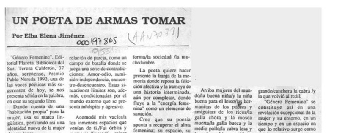 Un poeta de armas tomar  [artículo] Elba Elena Jiménez.