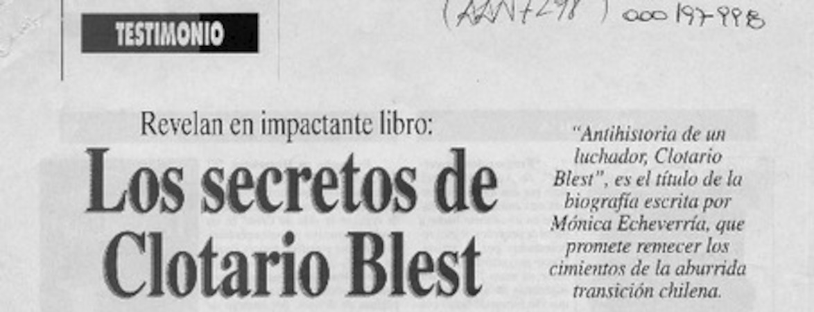 Los secretos de Clotario Blest  [artículo] Patricio Martínez.