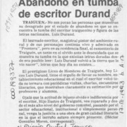 Abandono en tumba de escritor Durand  [artículo].