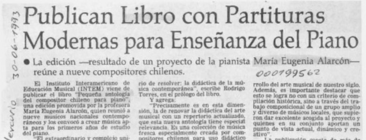 Publican libro con partituras modernas para enseñanza del piano  [artículo].