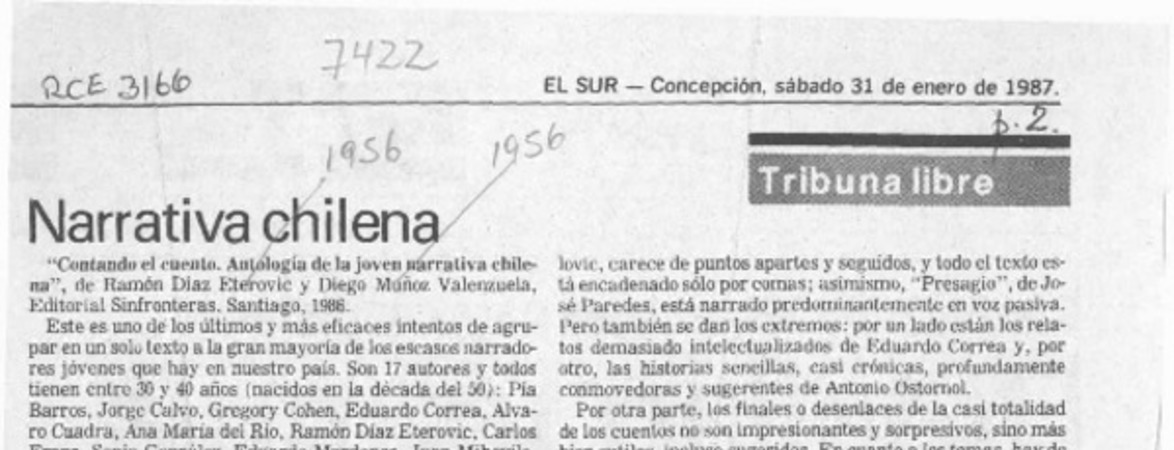 Narrativa chilena  [artículo] Luis Agoni Molina.