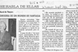 Alicia Morel de Thayer, transmisora de un mundo de fantasía  [artículo] Verónica García H.