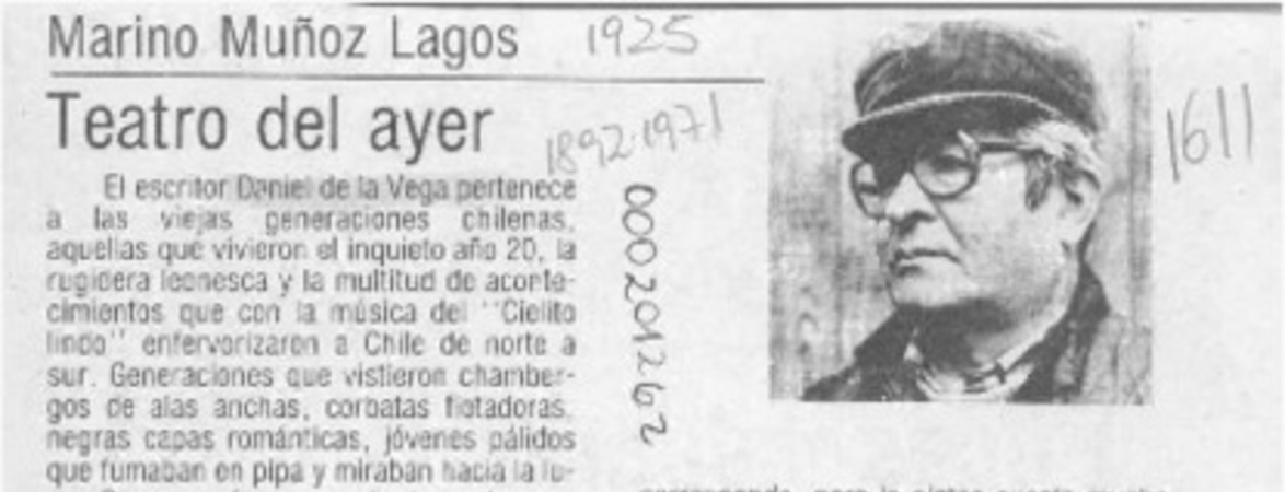 Teatro del ayer  [artículo] Marino Muñoz Lagos.