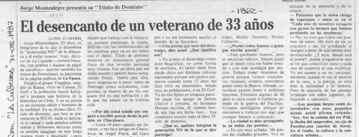El desencanto de un veterano de 33 años  [artículo] Luisa Ulibarri.