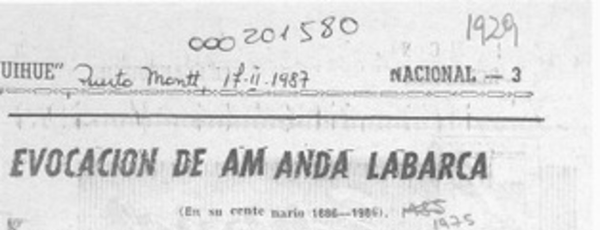 Evocación de Amanda Labarca  [artículo] Julia Ramírez de Romero.