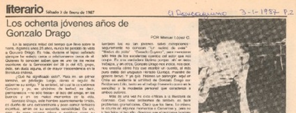 Los ochenta jóvenes años de Gonzalo Drago