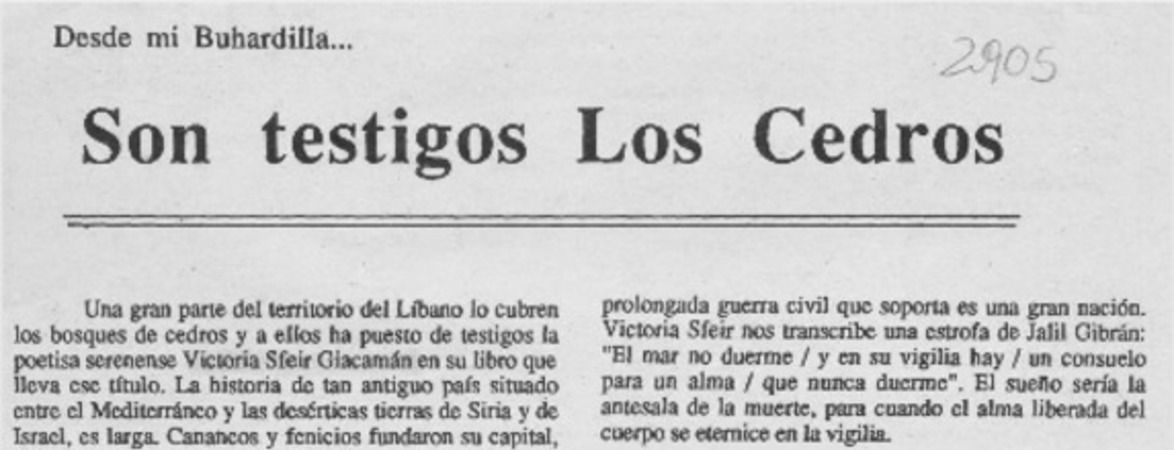 Son testigos los cedros  [artículo] Gustavo Rivera Flores.