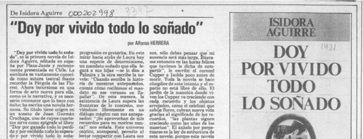 Doy por vivido todo lo sonãdo  [artículo] Alfonso Herrera.