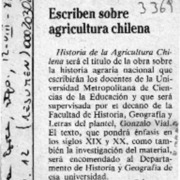 Escriben sobre agricultura chilena  [artículo].