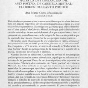 Hacia la determinación del arte poética de Gabriela Mistral, el origen del canto poético  [artículo] Ana María Cuneo Macchiavello.