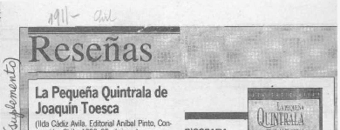 La pequeña Quintrala de Joaquín Toesca  [artículo] Hernán Poblete Varas.