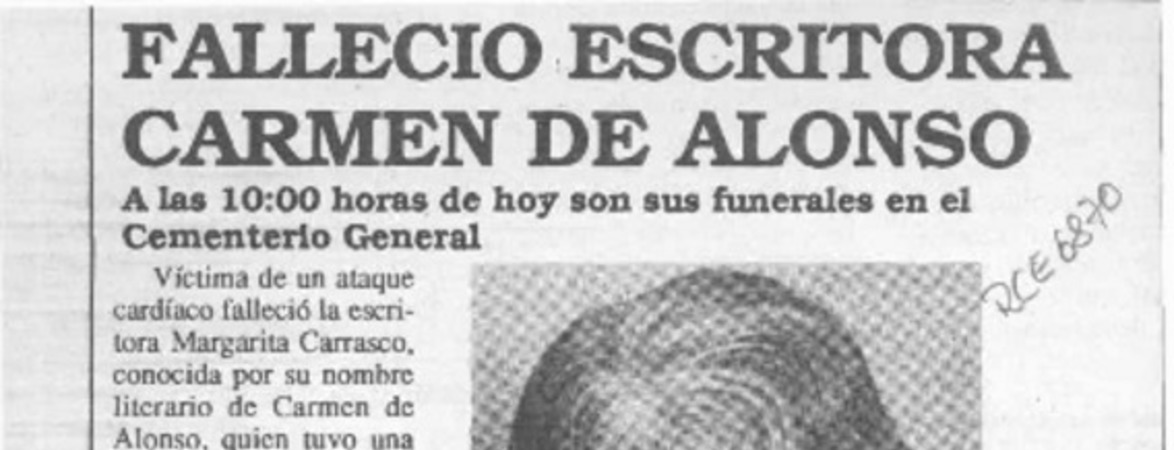 Falleció escritora Carmen de Alonso  [artículo].