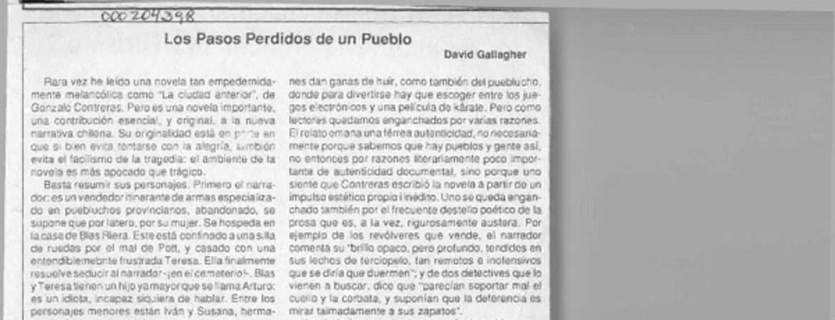 Los pasos perdidos de un pueblo  [artículo] David Gallagher.