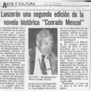 Lanzarán una segunda edición de la novela histórica "Conrado Menzel"  [artículo].