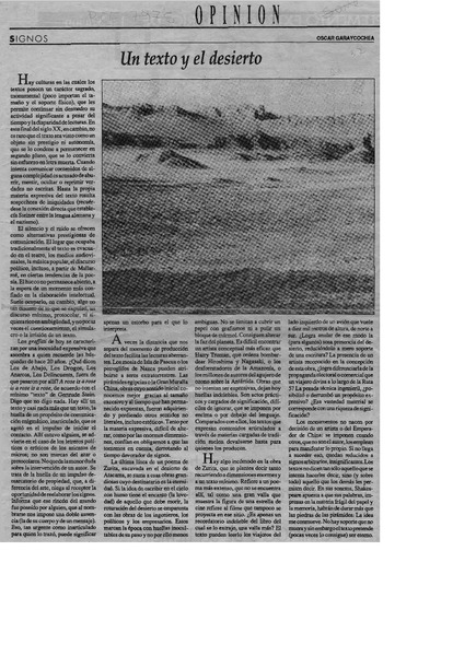 Un texto y el desierto  [artículo] Oscar Garaycochea.