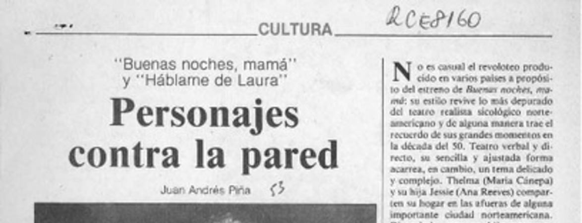 Personajes contra la pared  [artículo] Juan Andrés Piña.