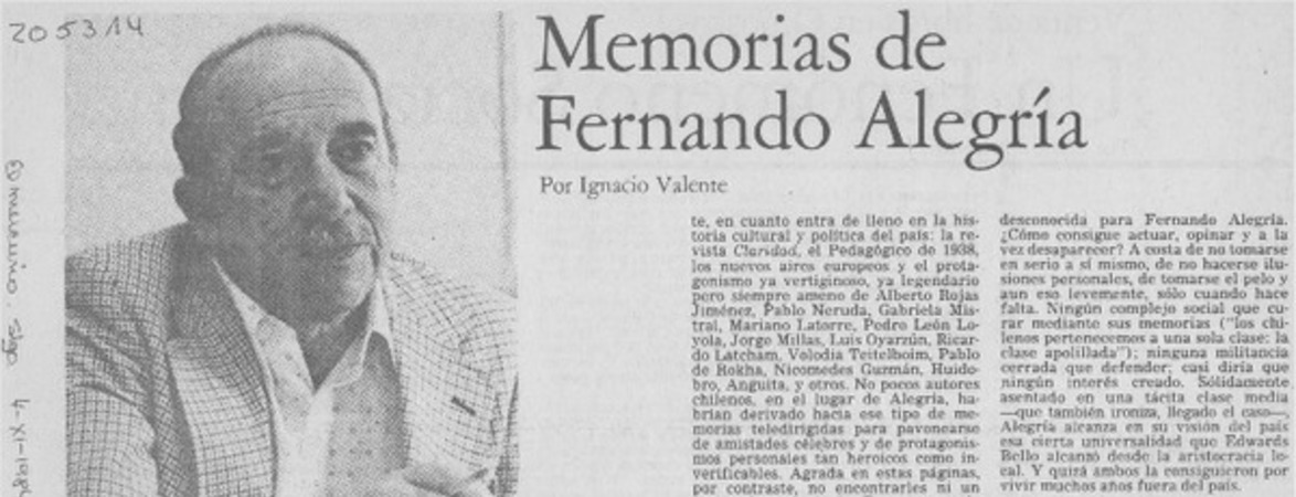 Memorias de Fernando Alegría