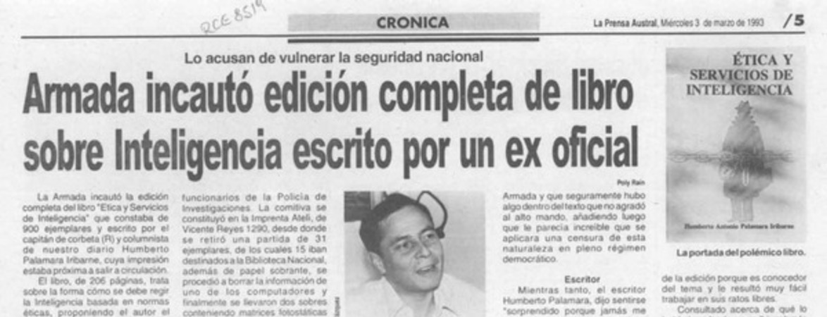 Armada incautó edición completa de libro sobre inteligencia escrito por un ex oficial  [artículo].