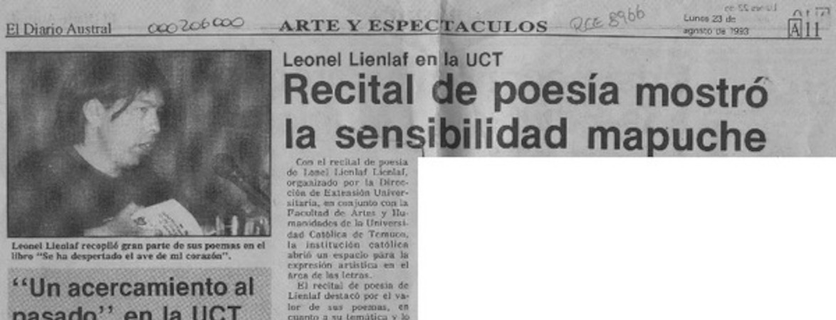 Recital de poesía mostró la sensibilidad mapuche  [artículo].