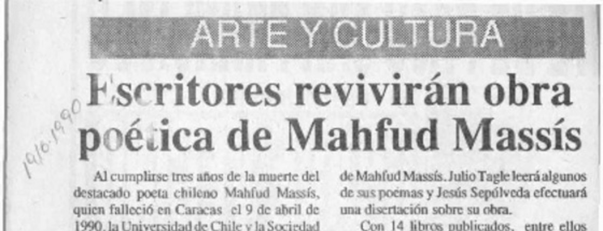 Escritores revivirán obra poética de Mahfud Massís