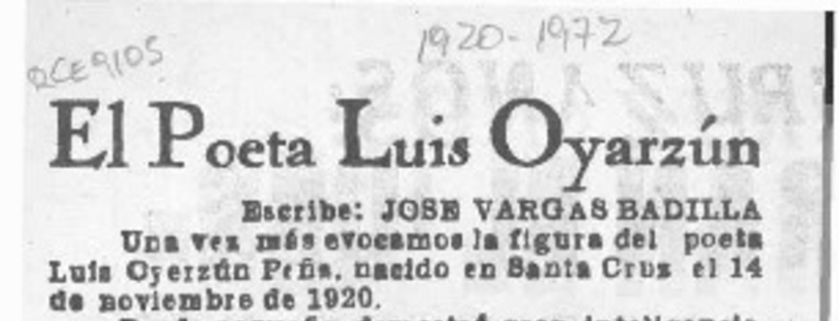 El poeta Luis Oyarzún  [artículo] José Vargas Badilla.