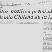 Escritor ovallino premiado por Academia Chilena de la Lengua