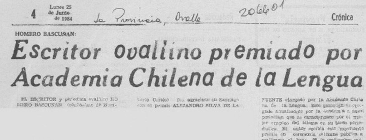 Escritor ovallino premiado por Academia Chilena de la Lengua
