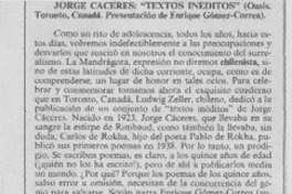 Jorge Cáceres, "Textos inéditos"