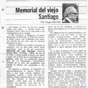 "Memorial del viejo Santiago"  [artículo] Hugo Montes.