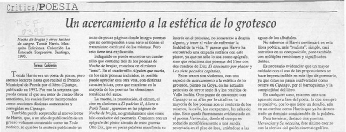 Un acercamiento a la estética de lo grotesco  [artículo] Teresa Calderón.