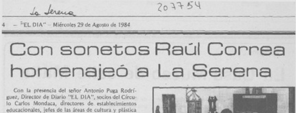 Con sonetos Raúl Correa homenajeó a La Serena
