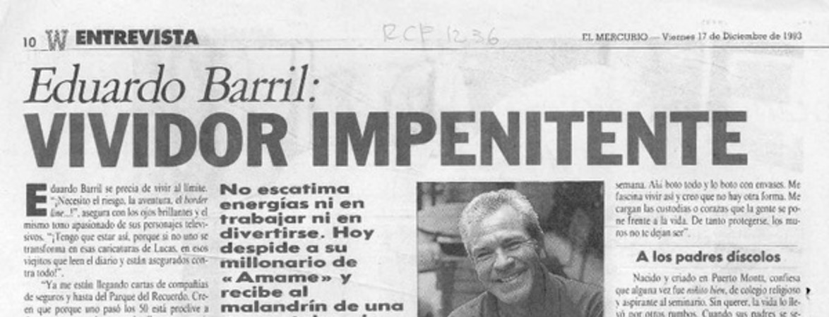 Eduardo Barril, vividor impenitente  [artículo] Carmen Rodríguez.