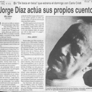 Jorge Díaz actúa sus propios cuentos  [artículo] Willy Nikiforos.