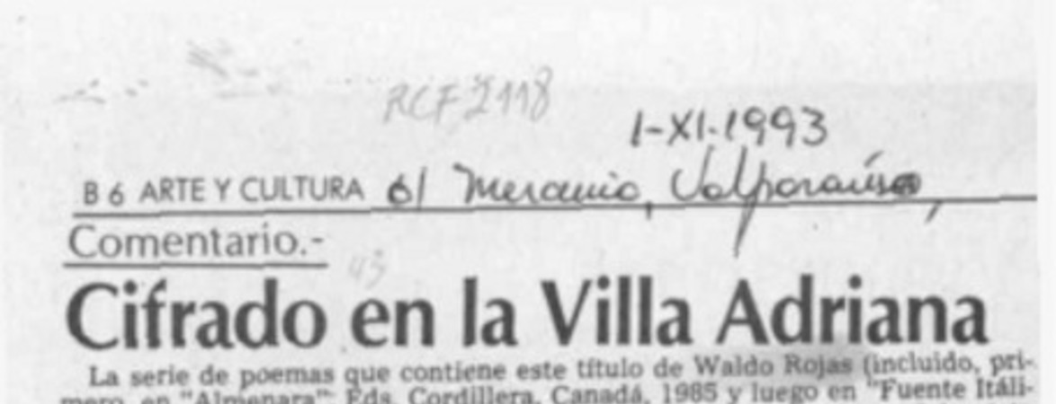 Cifrado en la Villa Adriana  [artículo] Marcelo Pellegrini